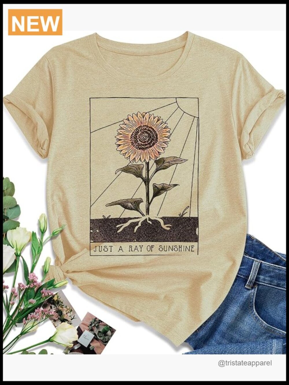 Women's Sunflower Graphic Tee Cute Boho T-Shirt Short Sleeve